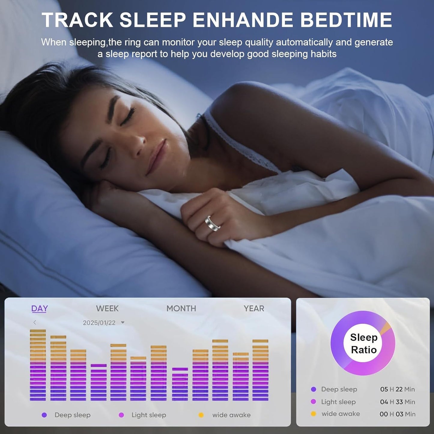 Smart Ring For Women Luxury Elegant Diamond Ring With Visible Tech Core Heart Rate Sleep Tracker Fitness Health Monitor IP68 Waterproof Compatible